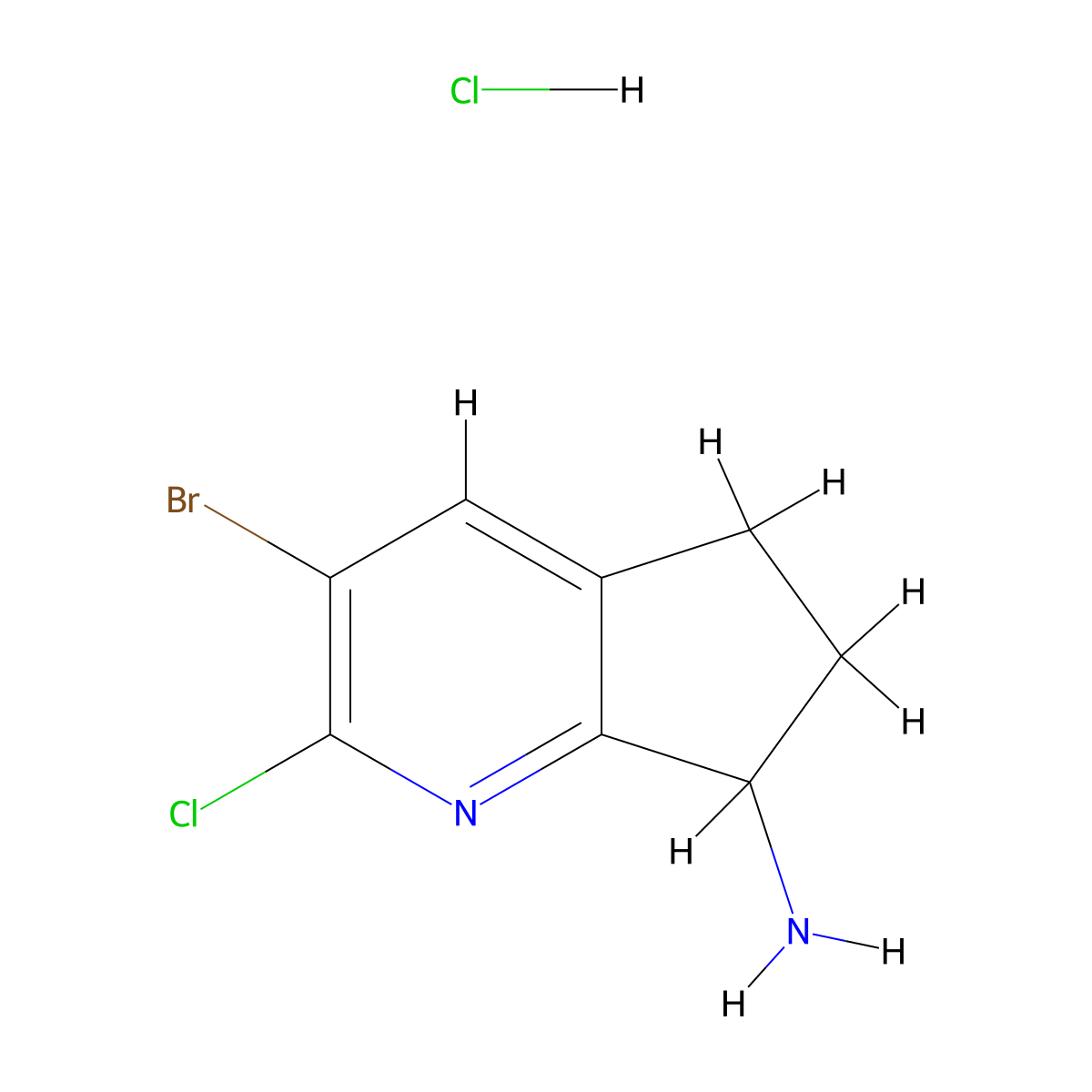 3-bromo-2-chloro-5H,6H,7H-cyclopenta[b]pyridin-7-aminehydrochloride molecular structure, CAS 2751615-28-6