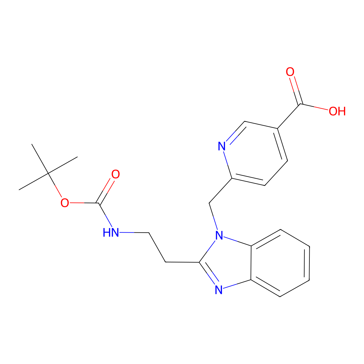 6-{[2-(2-{[(tert-butoxy)carbonyl]amino}ethyl)-1H-1,3-benzodiazol-1-yl]methyl}pyridine-3-carboxylic acid molecular structure, CAS 2751615-34-4