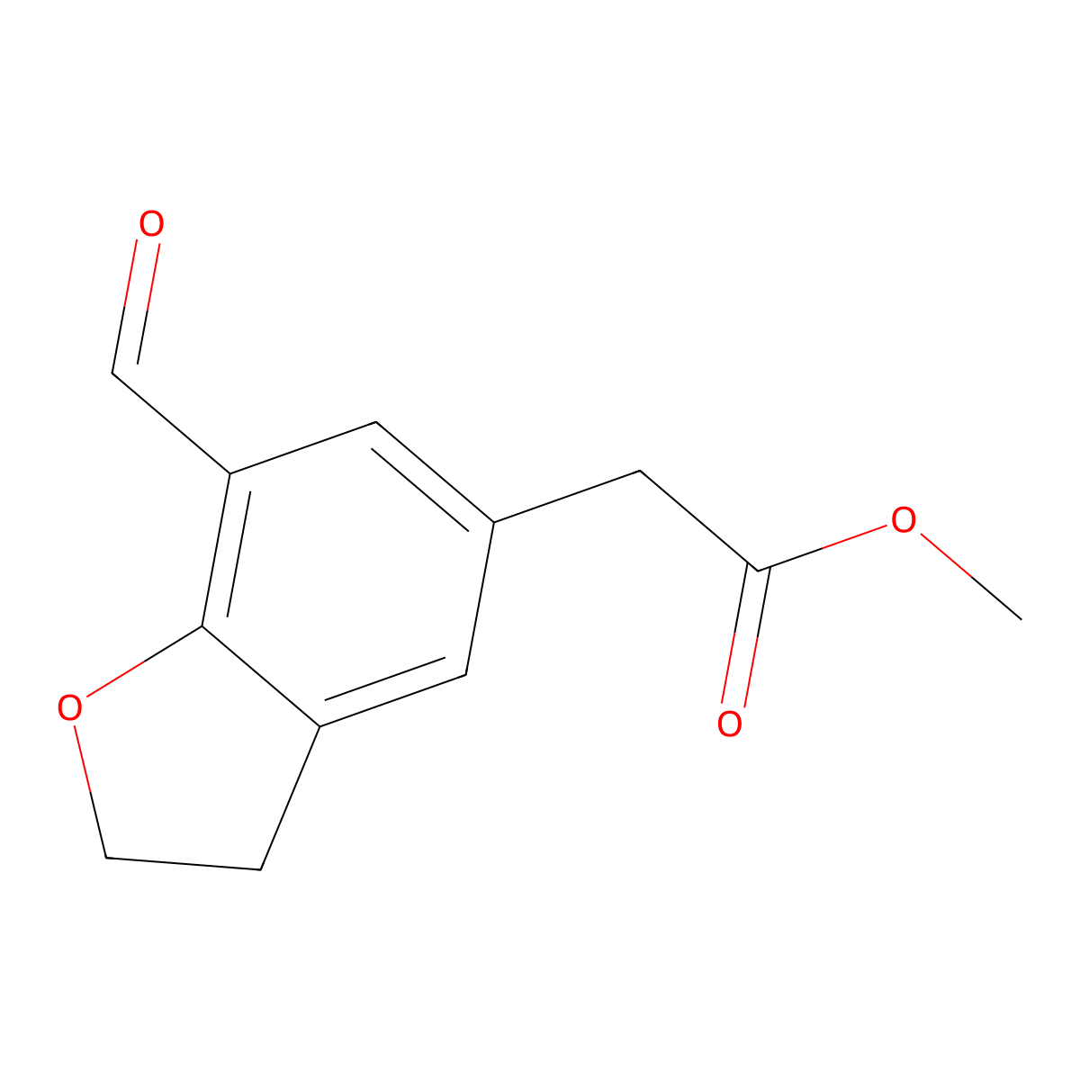 Methyl2-(7-formyl-2,3-dihydro-1-benzofuran-5-yl)acetate molecular structure, CAS 2751615-52-6