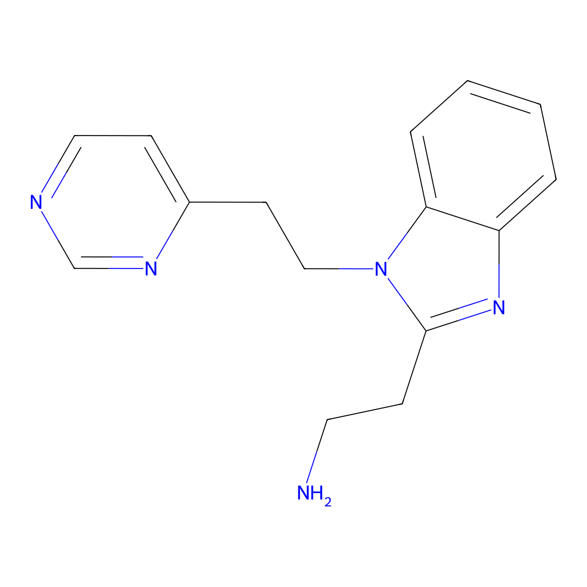 2-{1-[2-(pyrimidin-4-yl)ethyl]-1H-1,3-benzodiazol-2-yl}ethan-1-amine molecular structure, CAS 2751615-98-0