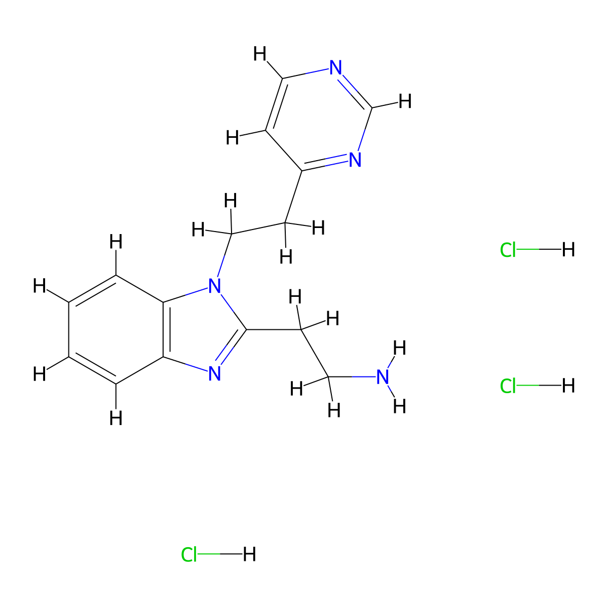 2-{1-[2-(pyrimidin-4-yl)ethyl]-1H-1,3-benzodiazol-2-yl}ethan-1-amine trihydrochloride molecular structure, CAS 2751615-99-1