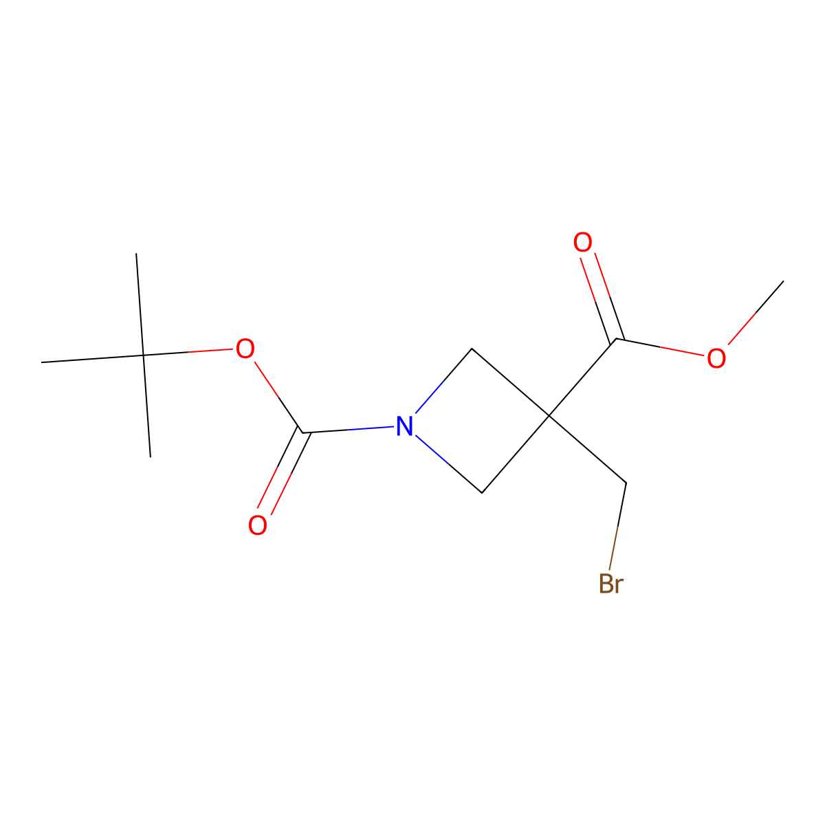 1-Tert-butyl 3-methyl 3-(bromomethyl)azetidine-1,3-dicarboxylate molecular structure, CAS 2751619-84-6
