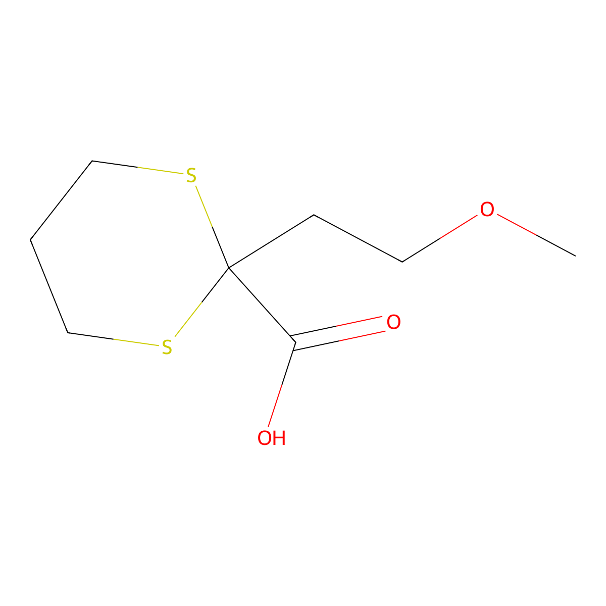 2-(2-Methoxyethyl)-1,3-dithiane-2-carboxylicacid molecular structure, CAS 2751620-07-0