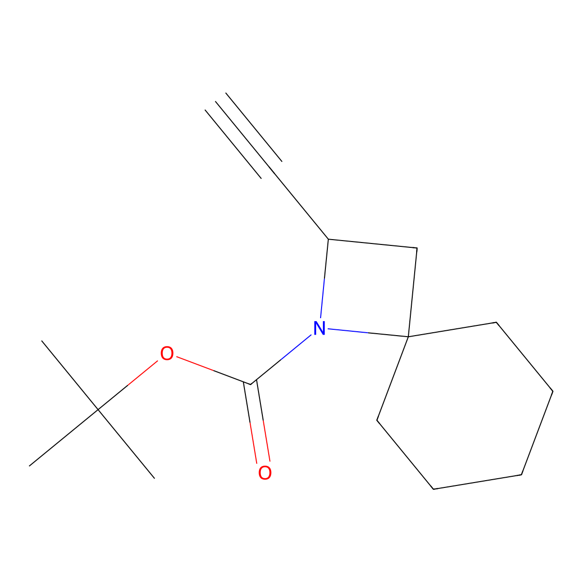 Tert-butyl 2-ethynyl-1-azaspiro[3.5]nonane-1-carboxylate molecular structure, CAS 2751620-11-6