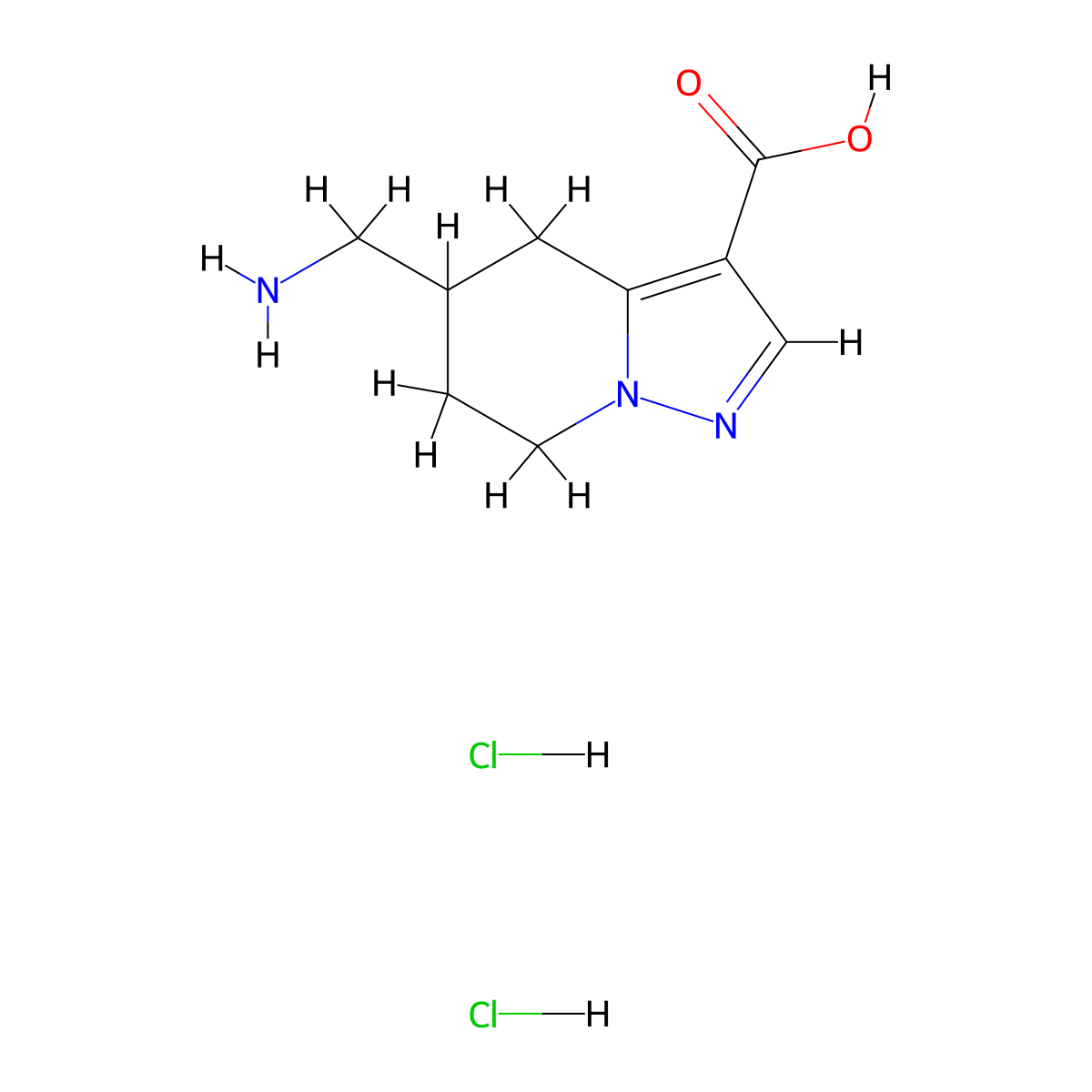 5-(aminomethyl)-4H,5H,6H,7H-pyrazolo[1,5-a]pyridine-3-carboxylicaciddihydrochloride molecular structure, CAS 2751620-96-7