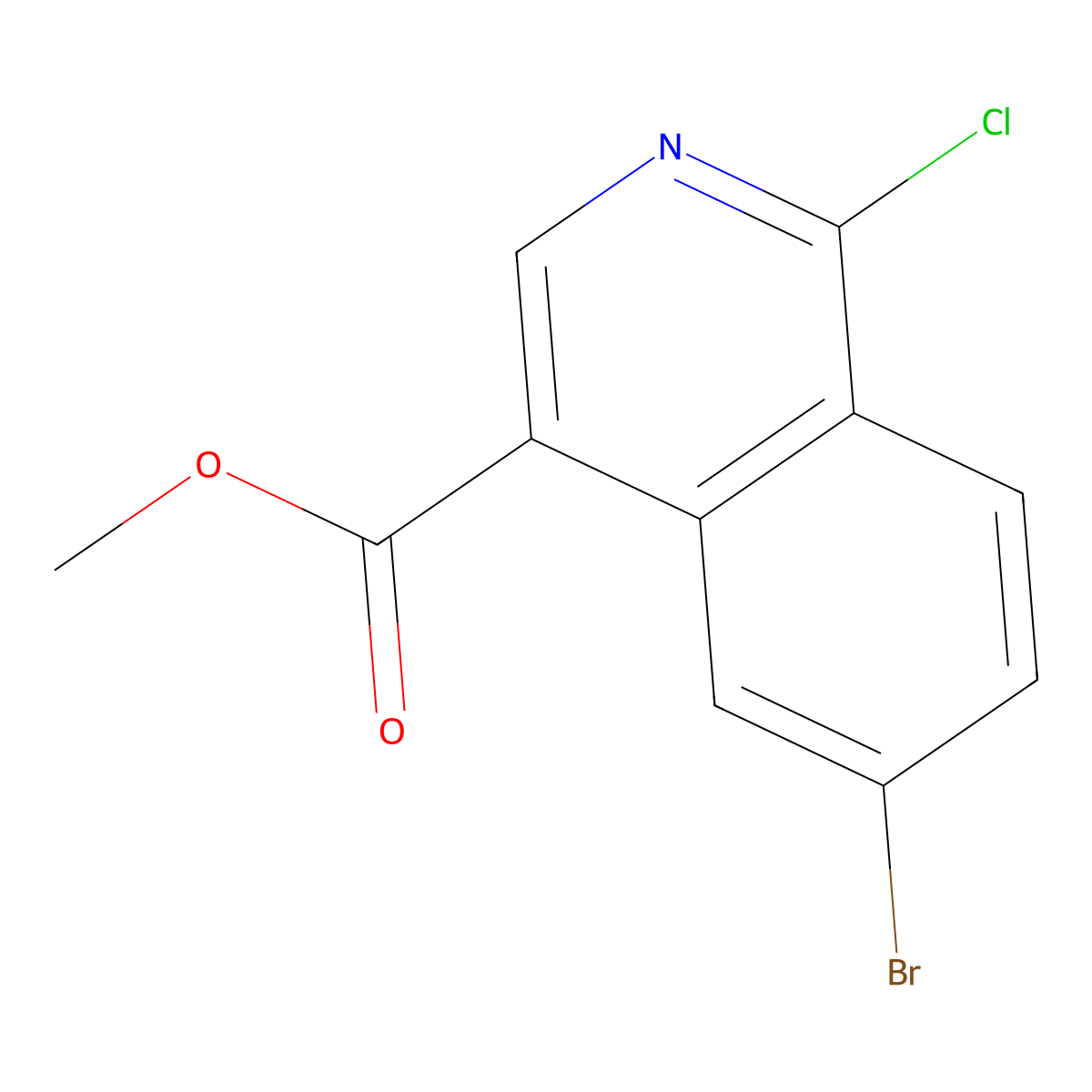 Methyl 6-bromo-1-chloroisoquinoline-4-carboxylate molecular structure, CAS 2751621-10-8