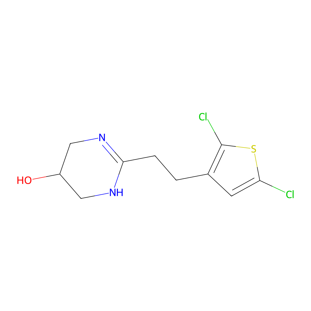 2-[2-(2,5-Dichlorothiophen-3-yl)ethyl]-1,4,5,6-tetrahydropyrimidin-5-ol molecular structure, CAS 2751621-46-0