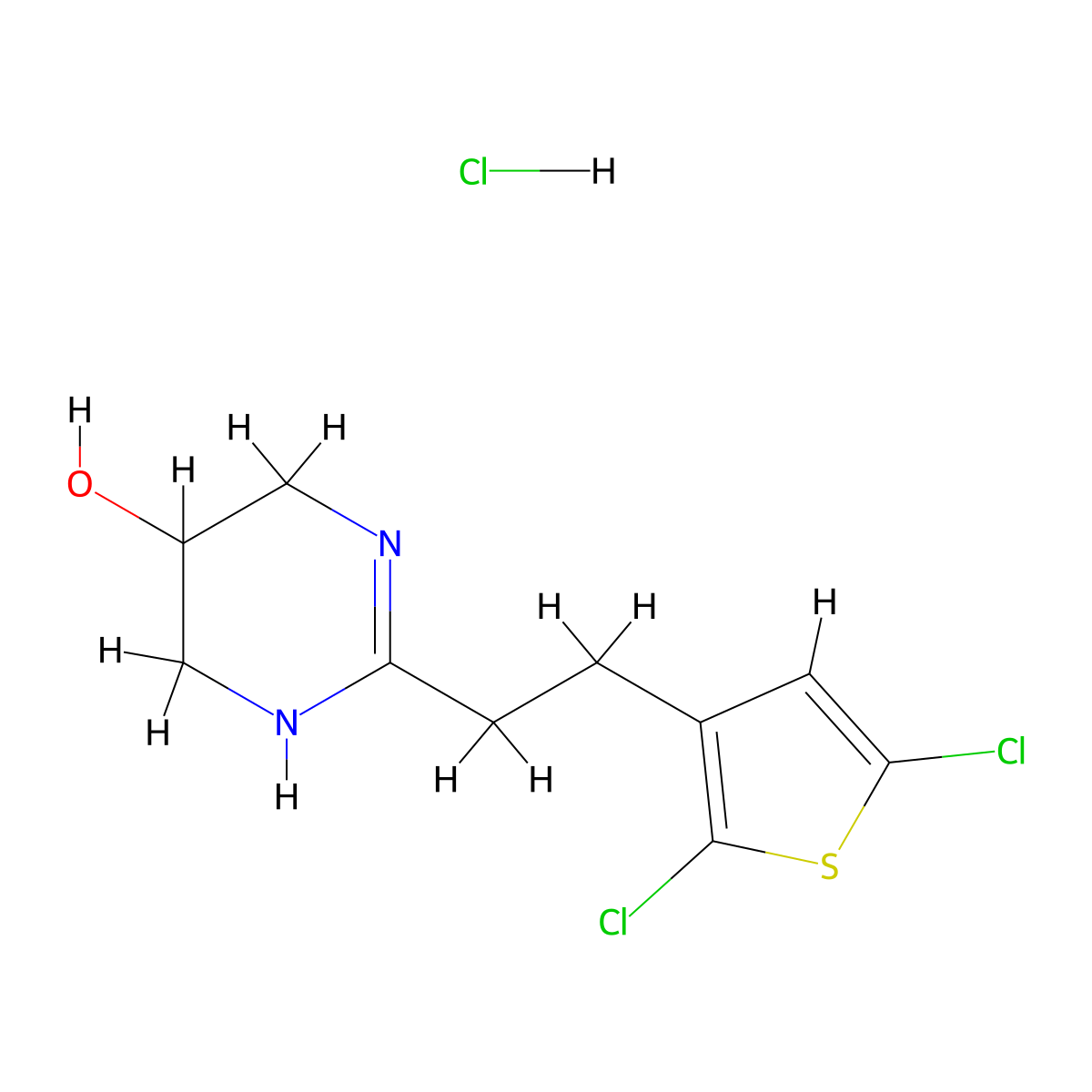 2-[2-(2,5-Dichlorothiophen-3-yl)ethyl]-1,4,5,6-tetrahydropyrimidin-5-ol hydrochloride molecular structure, CAS 2751621-47-1