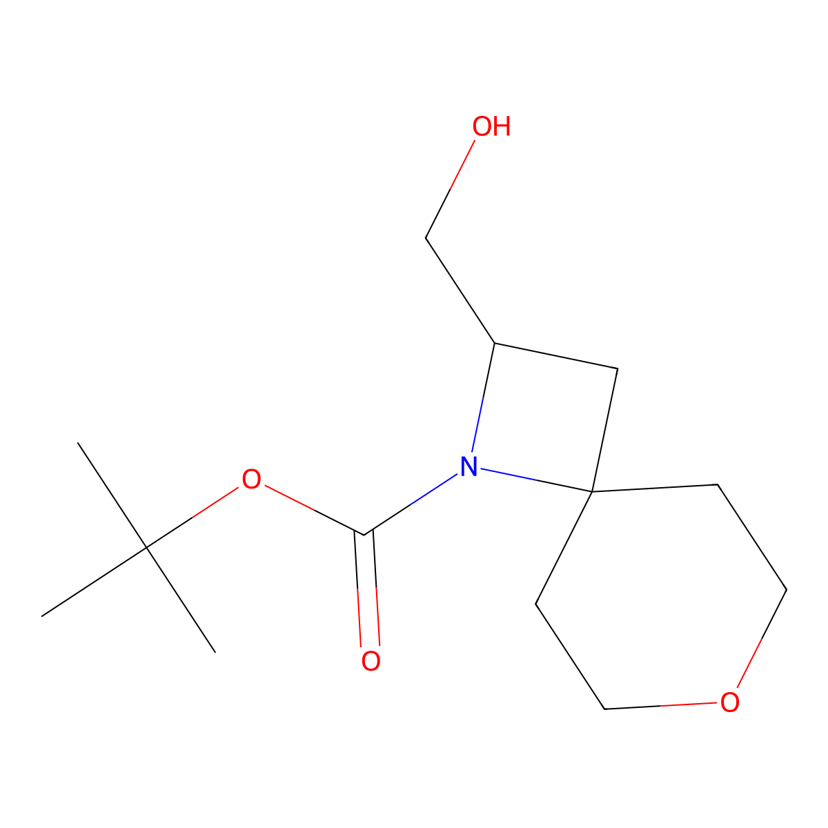 Tert-butyl 2-(hydroxymethyl)-7-oxa-1-azaspiro[3.5]nonane-1-carboxylate molecular structure, CAS 2751702-04-0