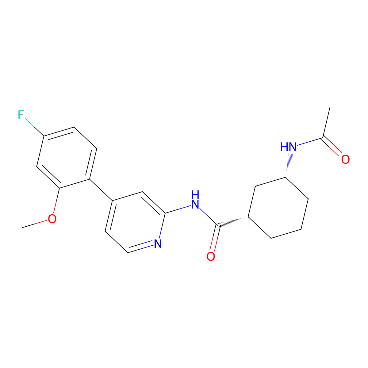 cis-(1S,3R)-3-acetamido-N-[4-(4-fluoro-2-methoxyphenyl)-2-pyridinyl]cyclohexane-1-carboxamide molecular structure, CAS 2751721-40-9