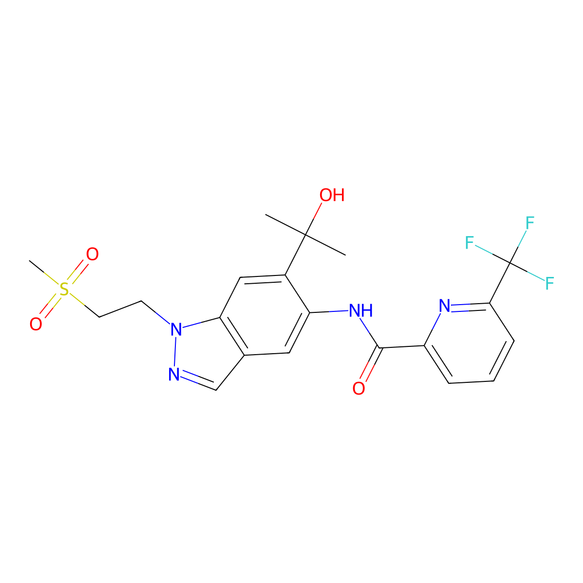 N-[6-(1-Hydroxy-1-methyl-ethyl)-1-(2-methylsulfonylethyl)indazol-5-yl]-6-(trifluoromethyl)pyridine-2-carboxamide molecular structure, CAS 2751749-06-9