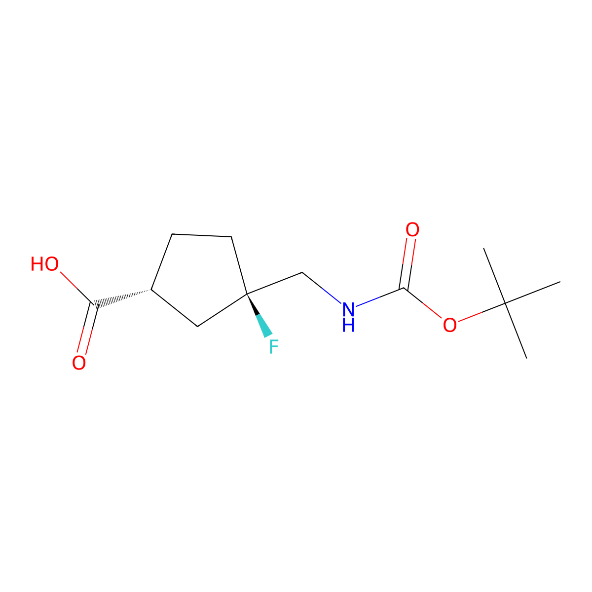 rac-(1R,3R)-3-((((tert-butoxy)carbonyl)amino)methyl)-3-fluorocyclopentane-1-carboxylic acid molecular structure, CAS 2751749-19-4