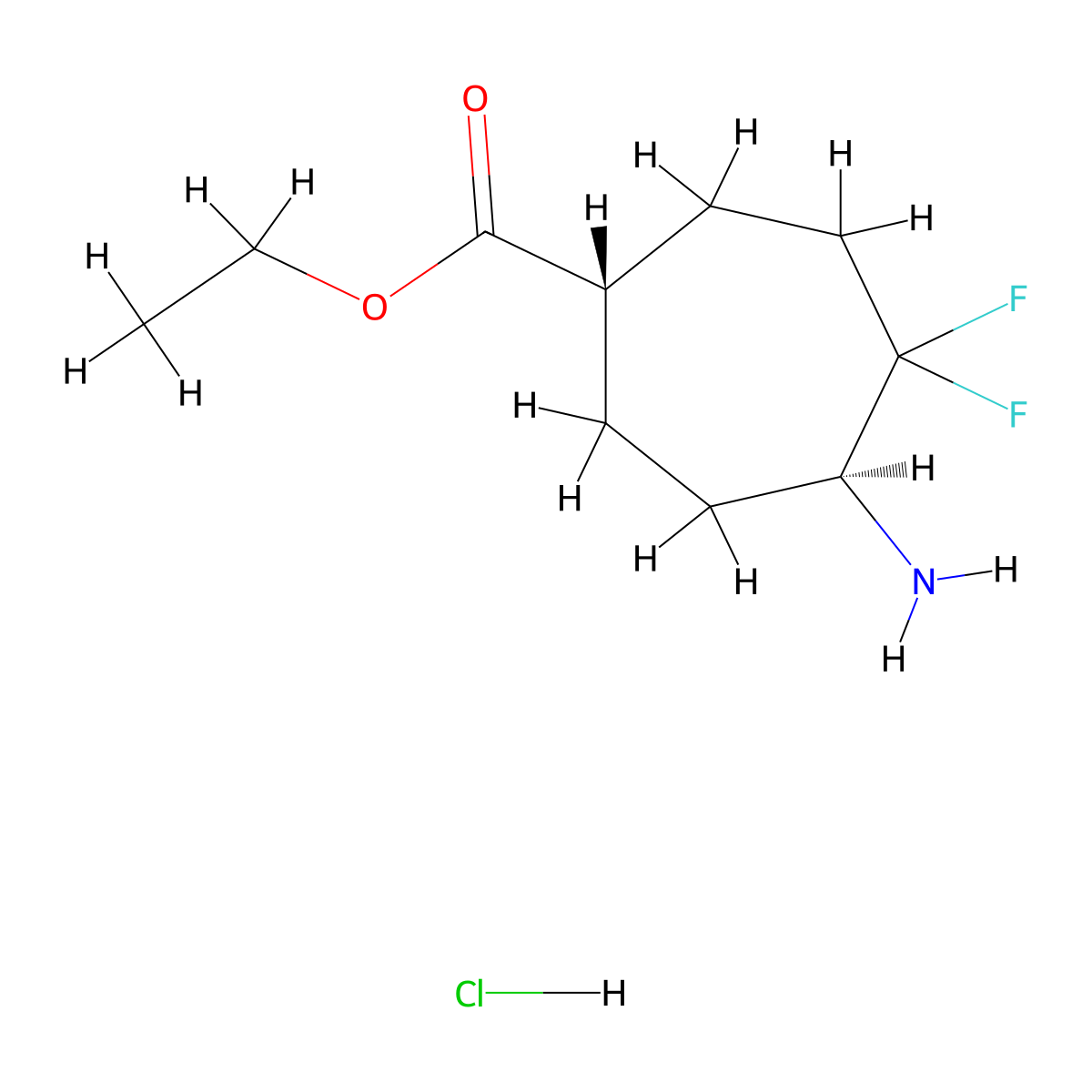 rac-ethyl (1R,5R)-5-amino-4,4-difluorocycloheptane-1-carboxylate hydrochloride molecular structure, CAS 2752017-21-1