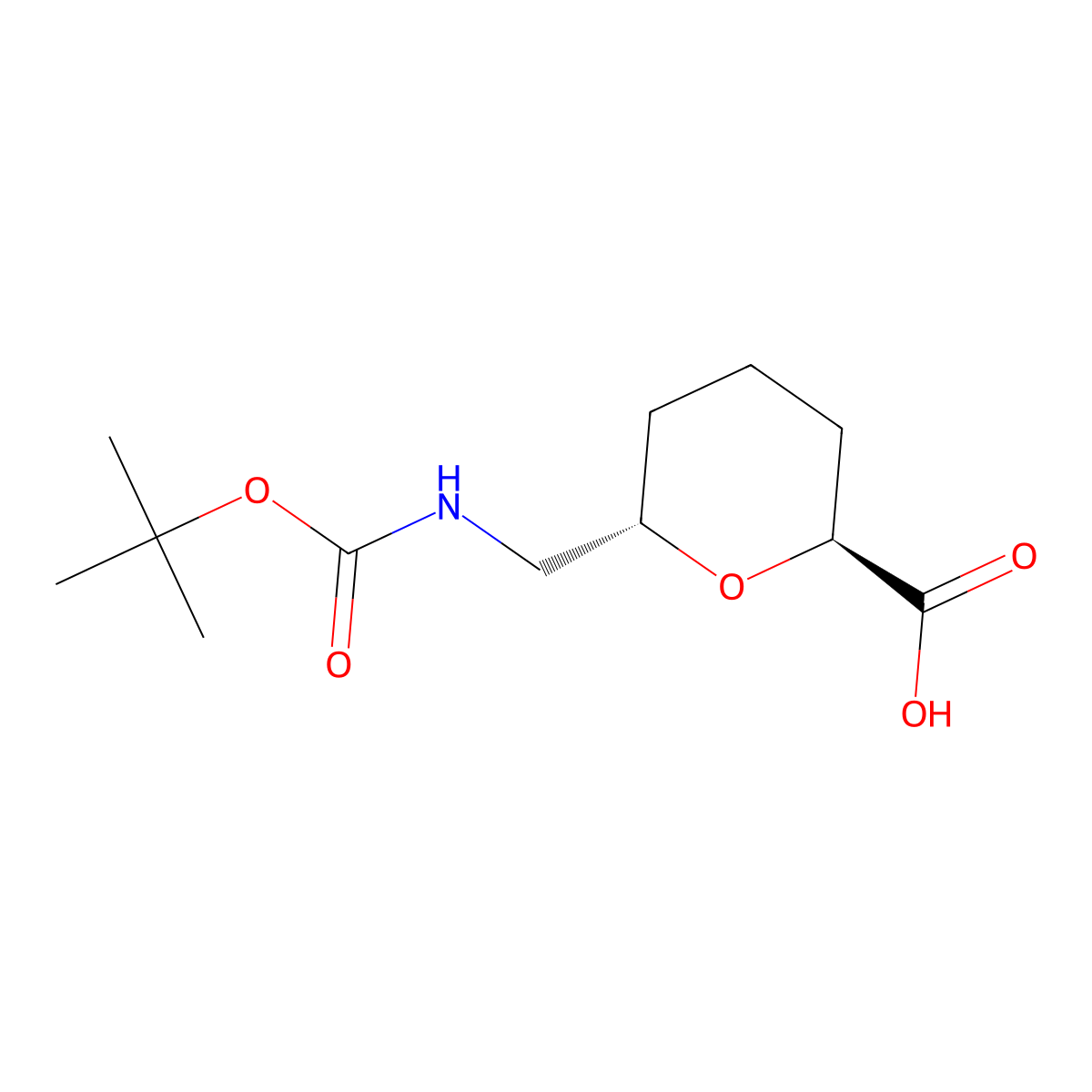 rac-(2R,6R)-6-({[(tert-butoxy)carbonyl]amino}methyl)oxane-2-carboxylic acid molecular structure, CAS 2752075-86-6
