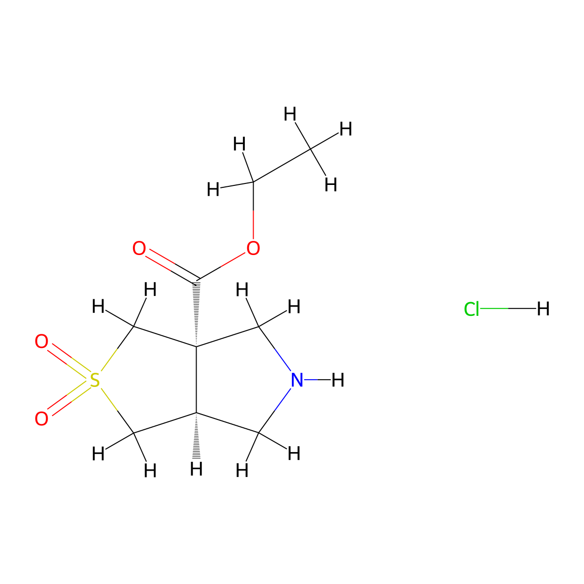 rac-ethyl(3aR,6aS)-2,2-dioxo-hexahydro-1H-2lambda6-thieno[3,4-c]pyrrole-3a-carboxylatehydrochloride molecular structure, CAS 2752076-21-2