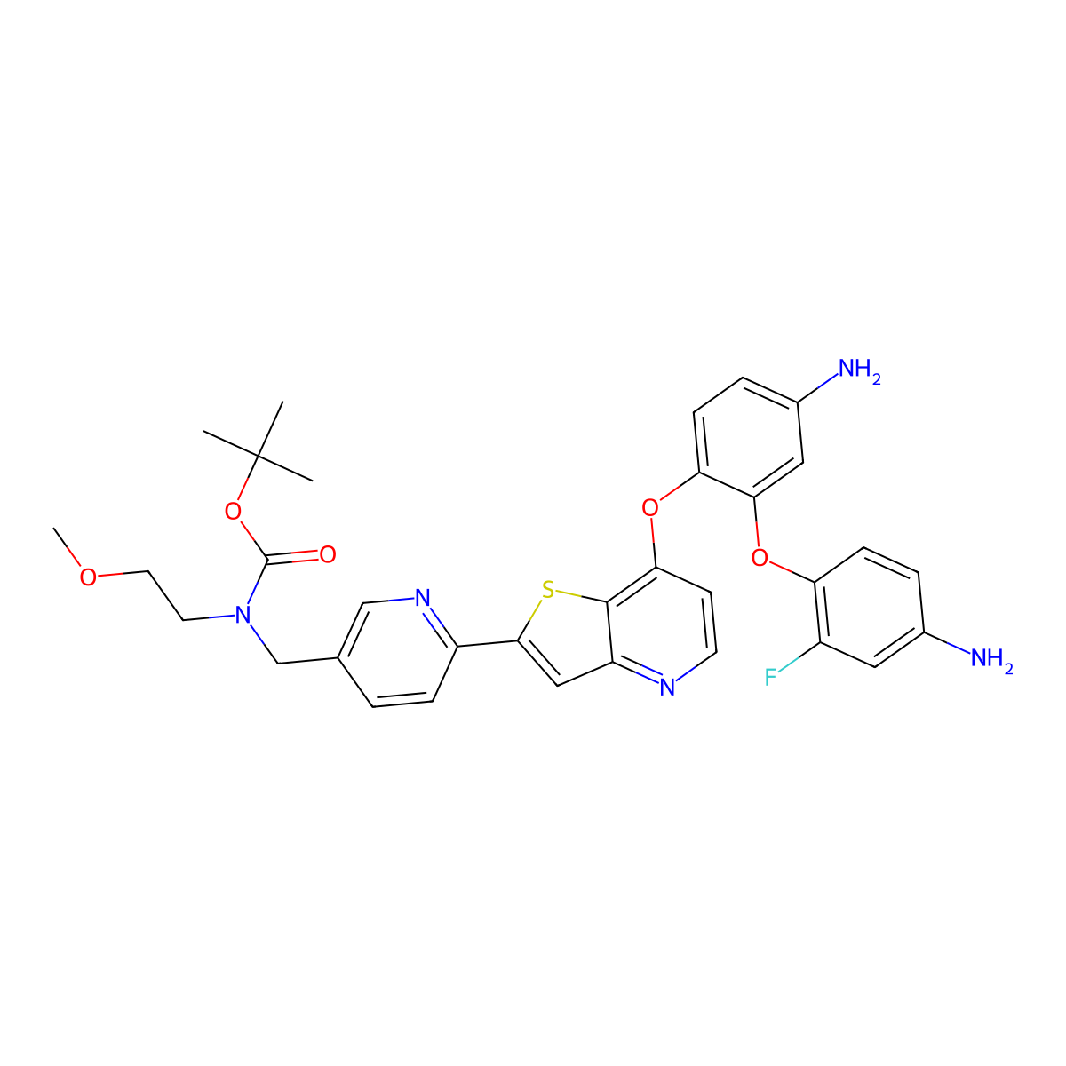 tert-Butyl [[6-[7-[4-Amino-2-(4-amino-2-fluorophenoxy)phenoxy]thieno[3,2-b]pyridin-2-yl]pyridin-3-yl]methyl](2-methoxyethyl)carbamate molecular structure, CAS 2752152-50-2