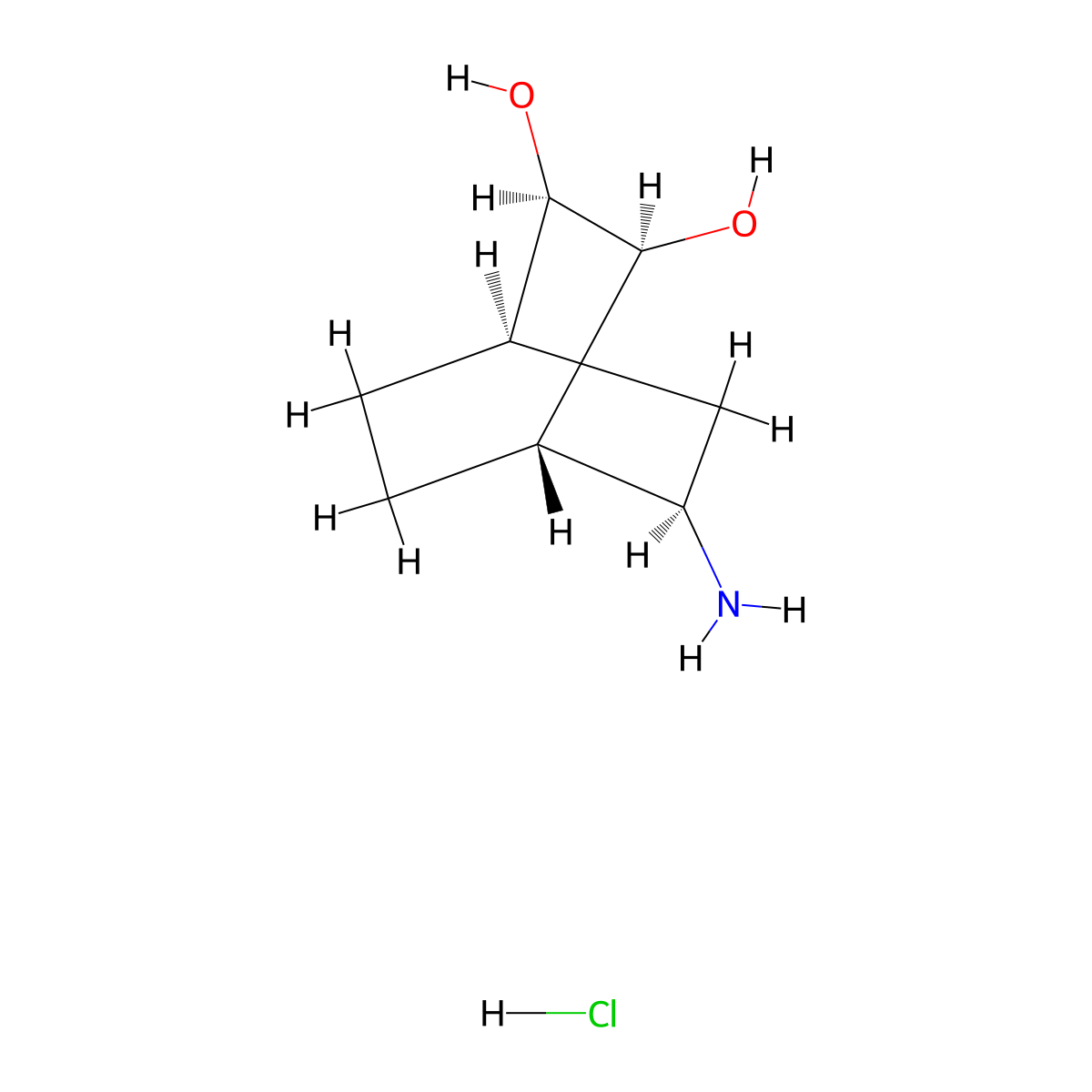 rac-(1R,2R,3S,4S,5R)-5-aminobicyclo(2.2.2)octane-2,3-diol hydrochloride molecular structure, CAS 2752518-40-2