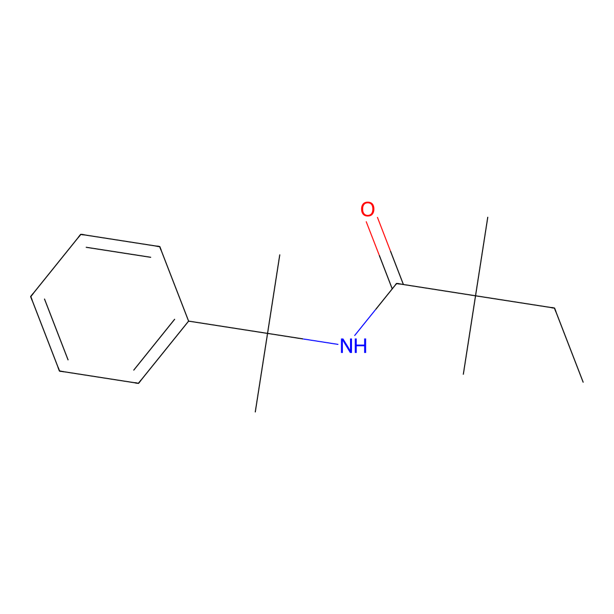2,2-Dimethyl-N-(2-phenylpropan-2-yl)butanamide molecular structure, CAS 27527-77-1