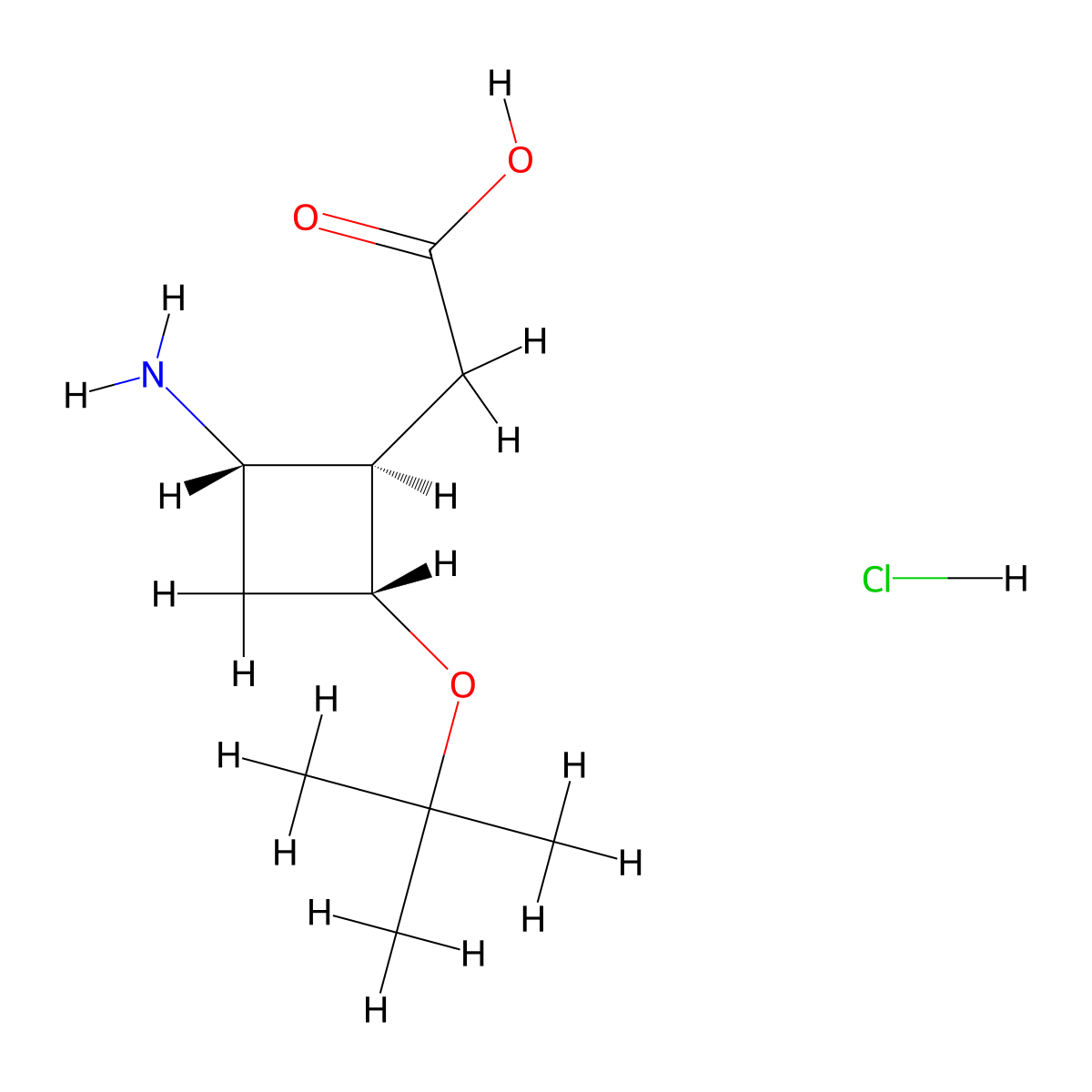 rac-2-((1S,2R,4S)-2-amino-4-(tert-butoxy)cyclobutyl)acetic acid hydrochloride molecular structure, CAS 2752904-17-7
