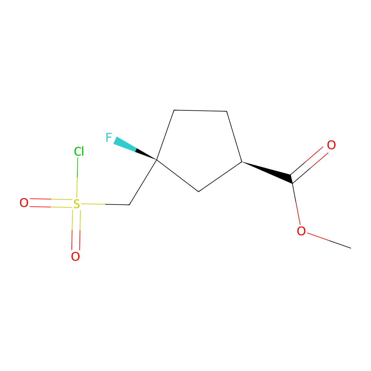 rac-methyl (1R,3S)-3-[(chlorosulfonyl)methyl]-3-fluorocyclopentane-1-carboxylate molecular structure, CAS 2752915-18-5