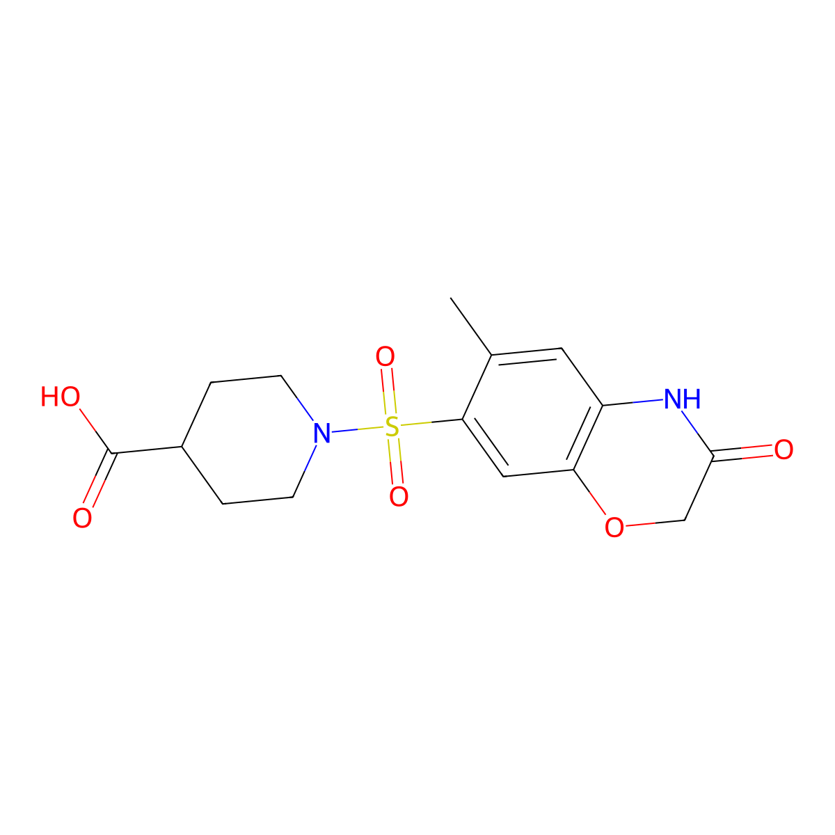 1-[(6-methyl-3-oxo-3,4-dihydro-2H-1,4-benzoxazin-7-yl)sulfonyl]piperidine-4-carboxylic acid molecular structure, CAS 2752952-79-5
