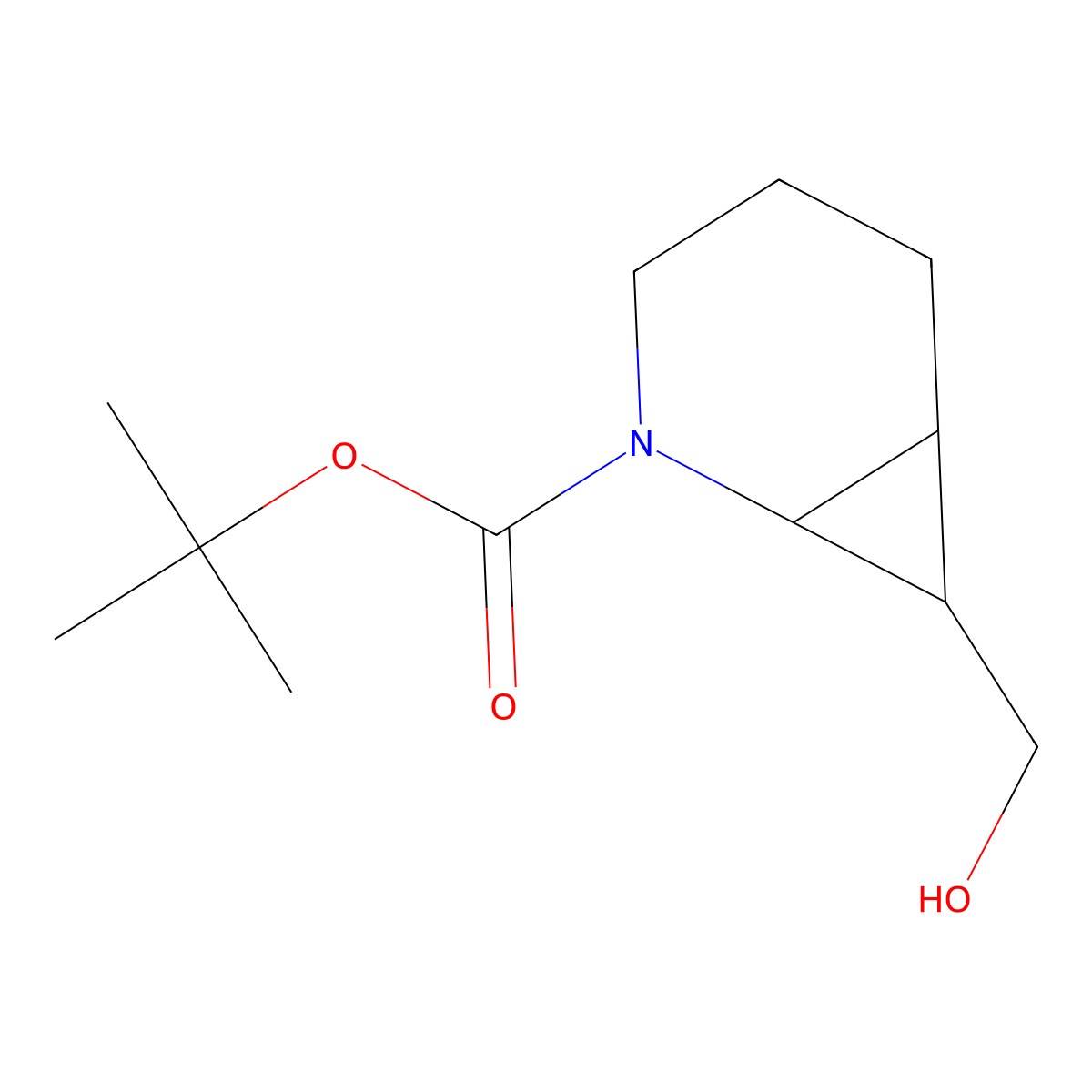 rac-tert-butyl (1R,6R,7R)-7-(hydroxymethyl)-2-azabicyclo[4.1.0]heptane-2-carboxylate molecular structure, CAS 2753005-23-9