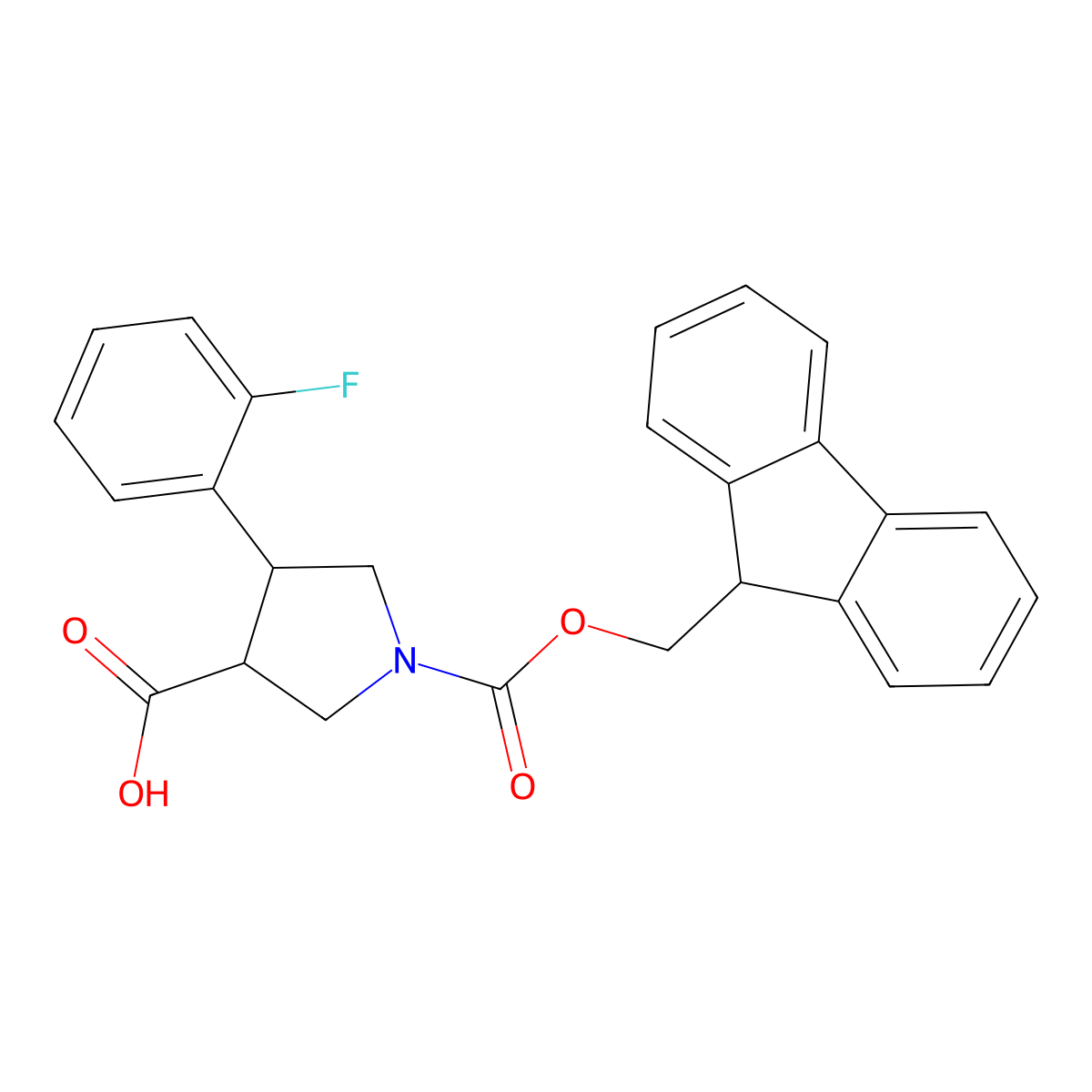 rac-(3R,4S)-1-{[(9H-fluoren-9-yl)methoxy]carbonyl}-4-(2-fluorophenyl)pyrrolidine-3-carboxylic acid molecular structure, CAS 2753015-91-5