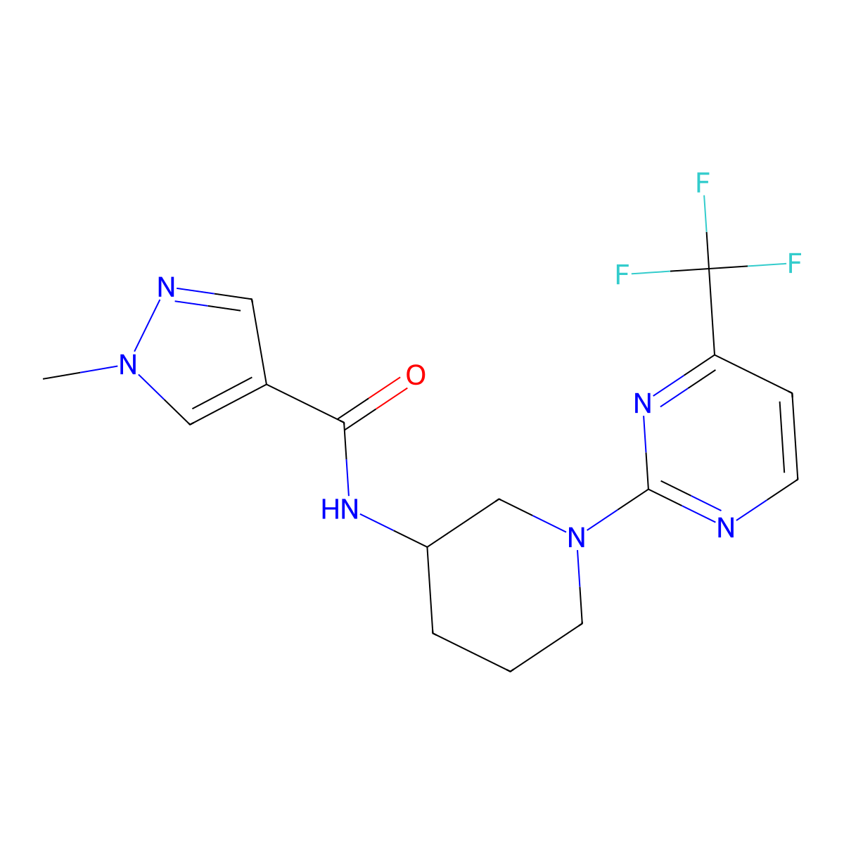 1-methyl-N-{1-[4-(trifluoromethyl)pyrimidin-2-yl]piperidin-3-yl}-1H-pyrazole-4-carboxamide molecular structure, CAS 2753091-99-3