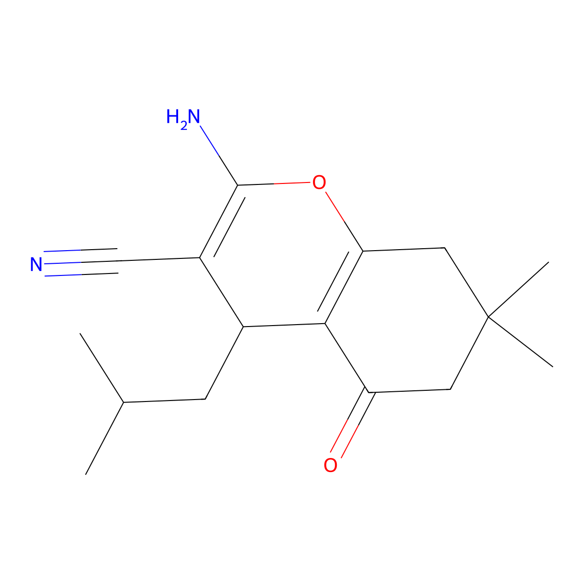2-amino-7,7-dimethyl-4-(2-methylpropyl)-5-oxo-6,8-dihydro-4H-chromene-3-carbonitrile molecular structure, CAS 275360-53-7