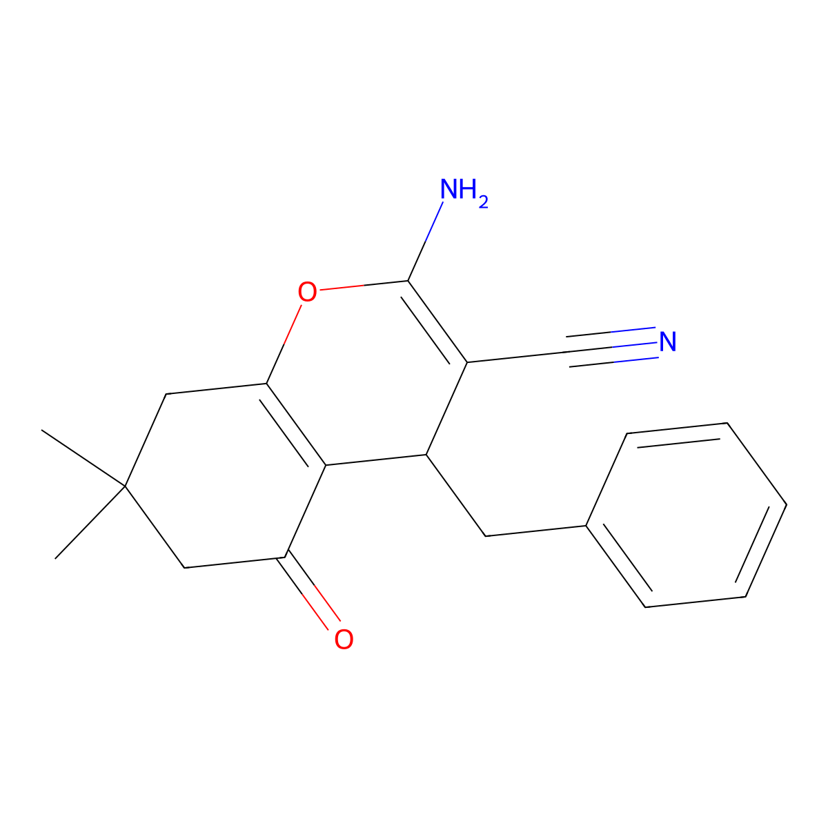 2-amino-4-benzyl-7,7-dimethyl-5-oxo-5,6,7,8-tetrahydro-4H-chromene-3-carbonitrile molecular structure, CAS 275360-54-8