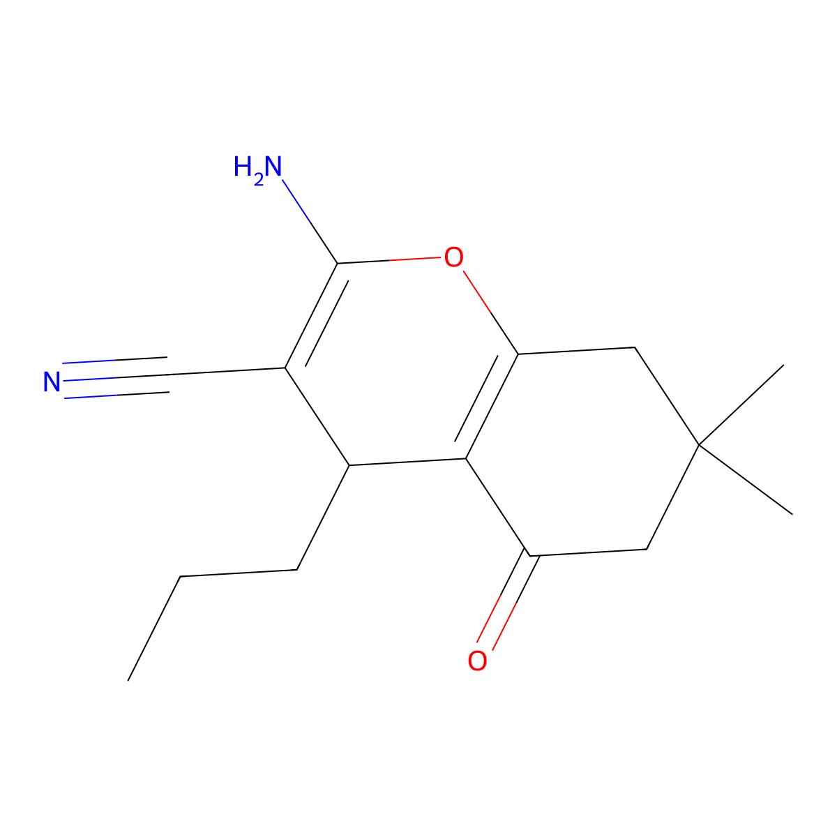 2-amino-7,7-dimethyl-5-oxo-4-propyl-5,6,7,8-tetrahydro-4H-chromene-3-carbonitrile molecular structure, CAS 275360-56-0