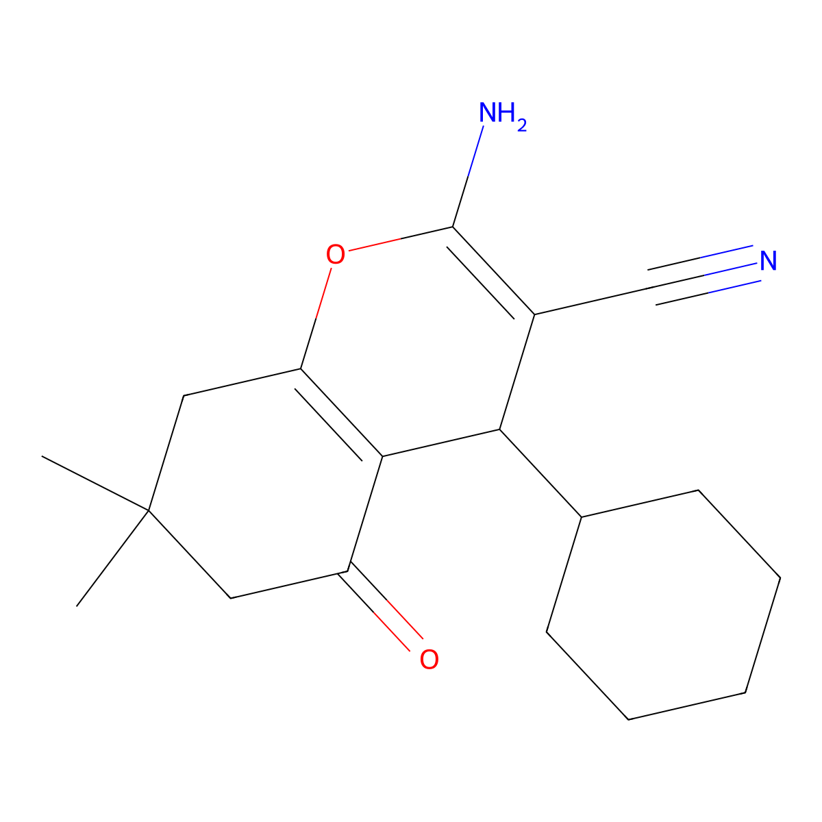 2-amino-4-cyclohexyl-7,7-dimethyl-5-oxo-5,6,7,8-tetrahydro-4H-chromene-3-carbonitrile molecular structure, CAS 275360-57-1