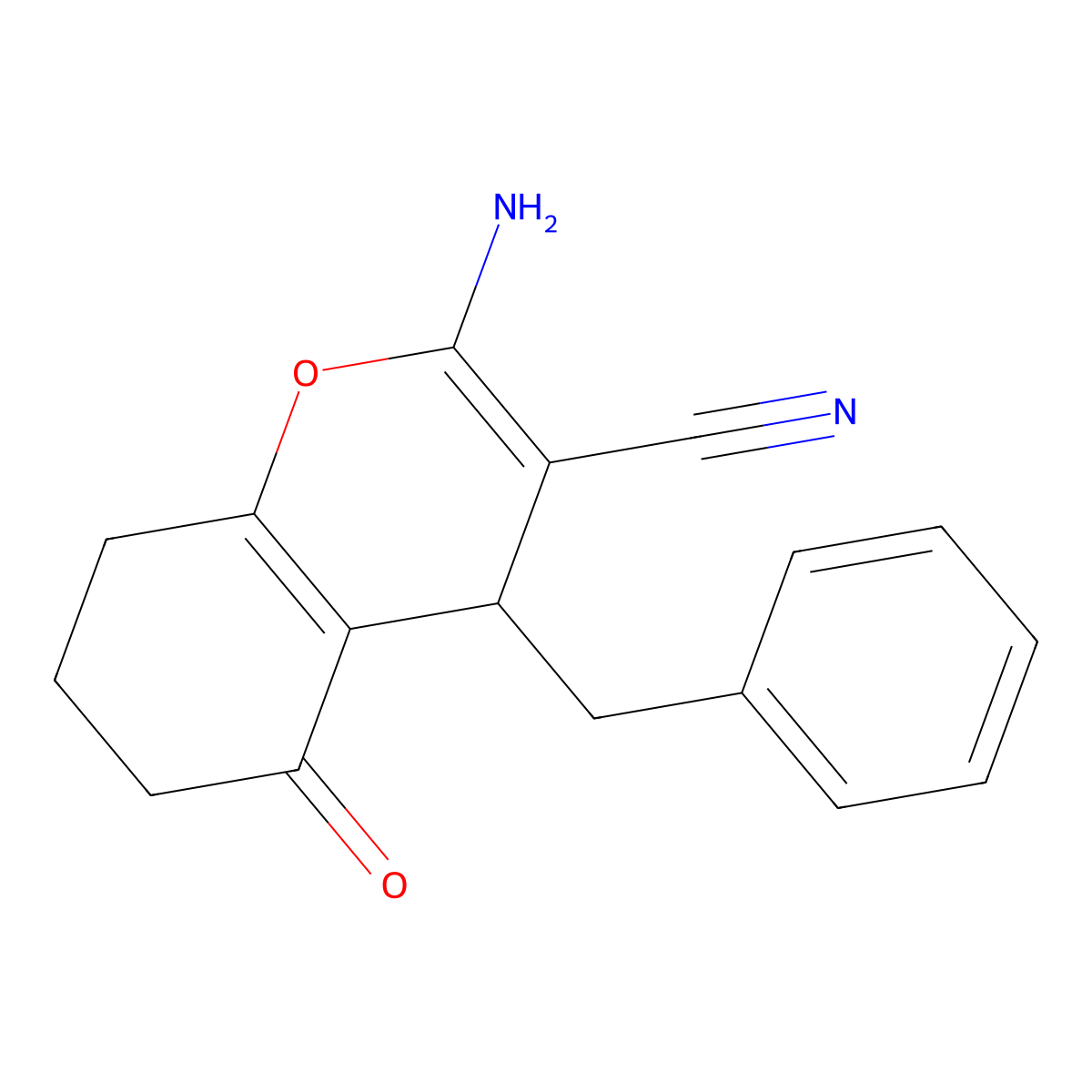 2-Amino-4-benzyl-5-oxo-5,6,7,8-tetrahydro-4H-chromene-3-carbonitrile molecular structure, CAS 275360-59-3