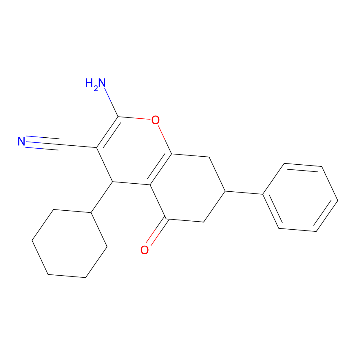 2-amino-4-cyclohexyl-5-oxo-7-phenyl-5,6,7,8-tetrahydro-4H-chromene-3-carbonitrile molecular structure, CAS 275360-63-9