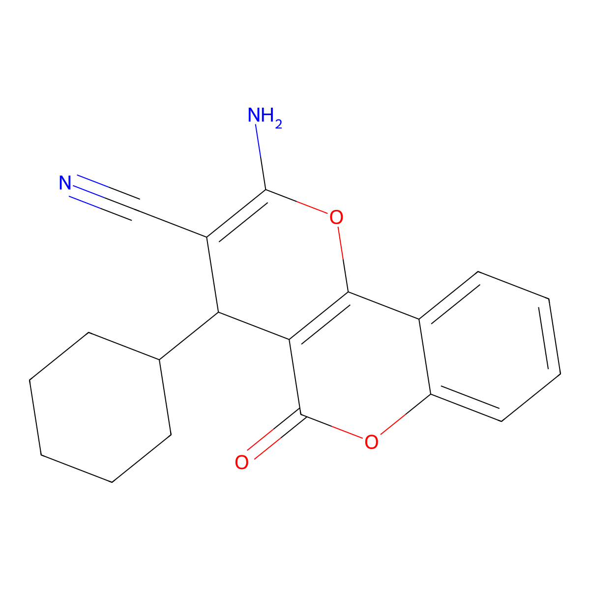 2-Amino-4-cyclohexyl-5-oxo-4H,5H-pyrano[3,2-c]chromene-3-carbonitrile molecular structure, CAS 275360-66-2