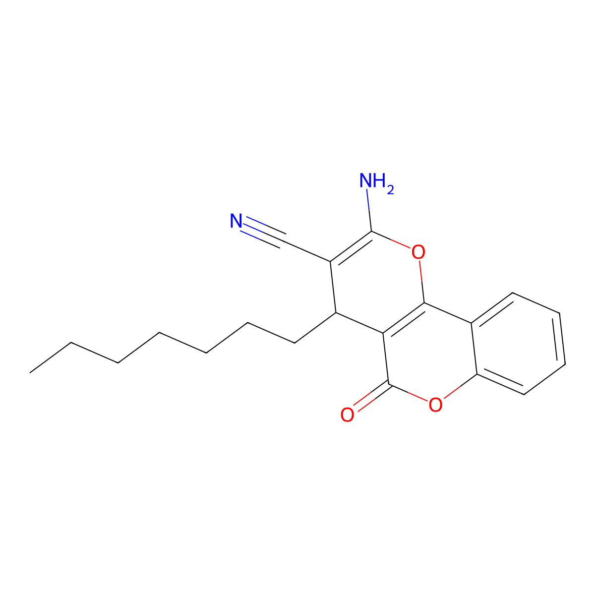 2-Amino-4-heptyl-5-oxo-4H,5H-pyrano[3,2-c]chromene-3-carbonitrile molecular structure, CAS 275360-67-3