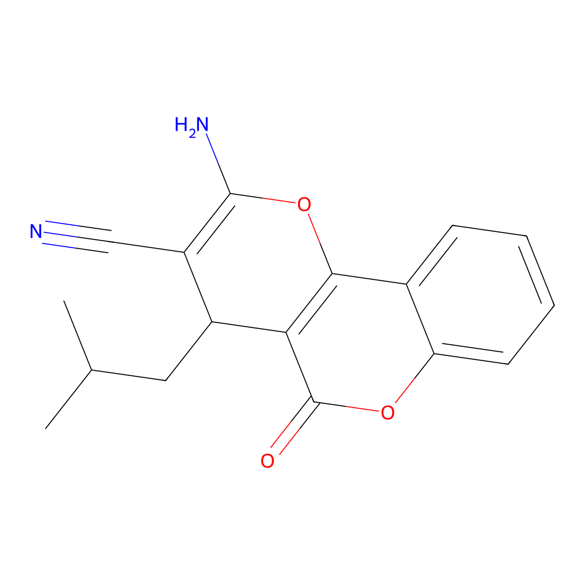 2-Amino-4-isobutyl-5-oxo-4H,5H-pyrano[3,2-c]chromene-3-carbonitrile molecular structure, CAS 275360-69-5