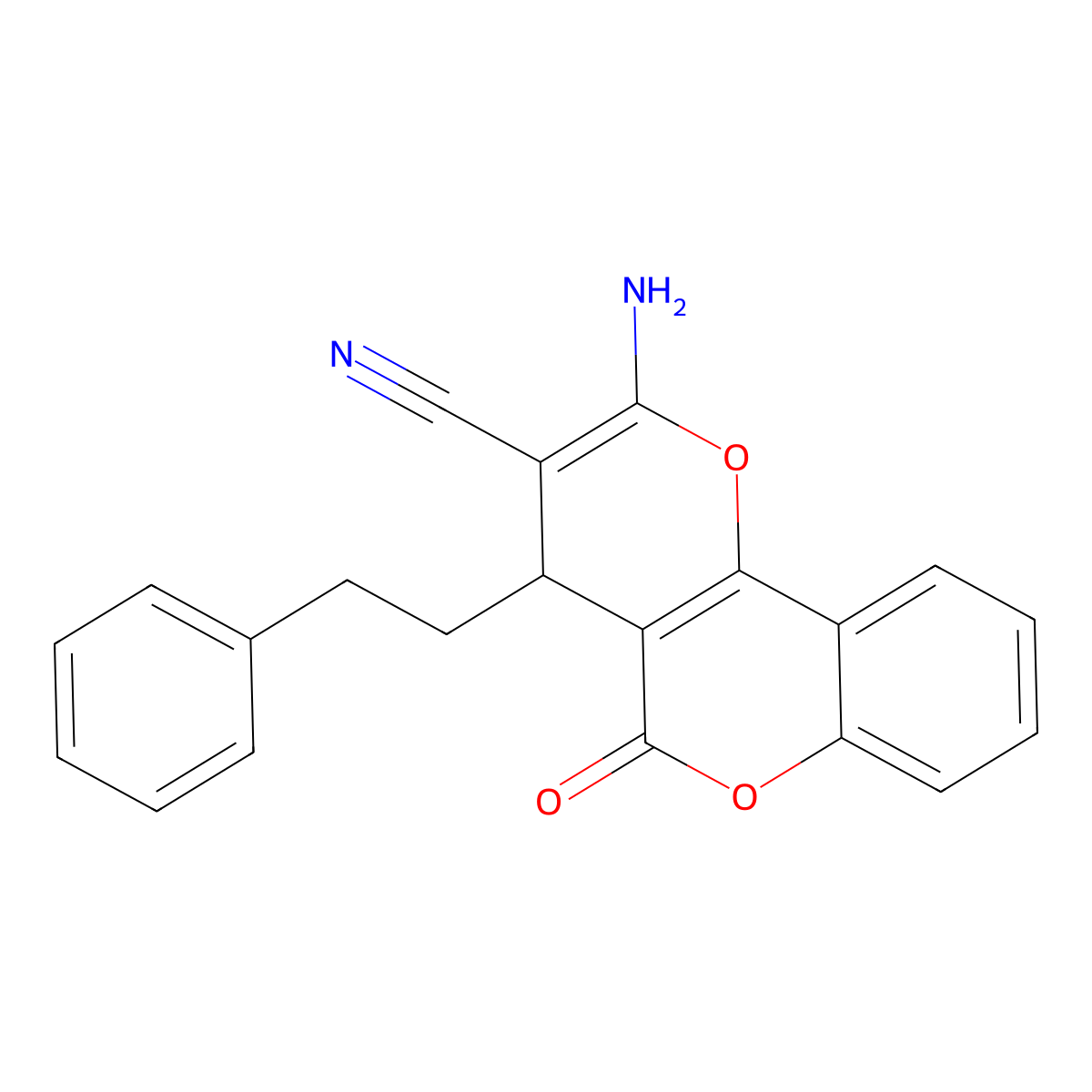 2-amino-5-oxo-4-(2-phenylethyl)-4H-pyrano[3,2-c]chromene-3-carbonitrile molecular structure, CAS 275360-70-8