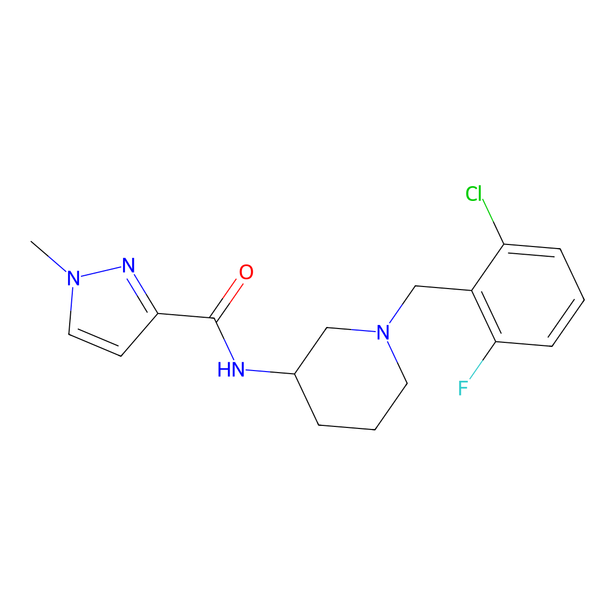 N-{1-[(2-chloro-6-fluorophenyl)methyl]piperidin-3-yl}-1-methyl-1H-pyrazole-3-carboxamide molecular structure, CAS 2753697-28-6