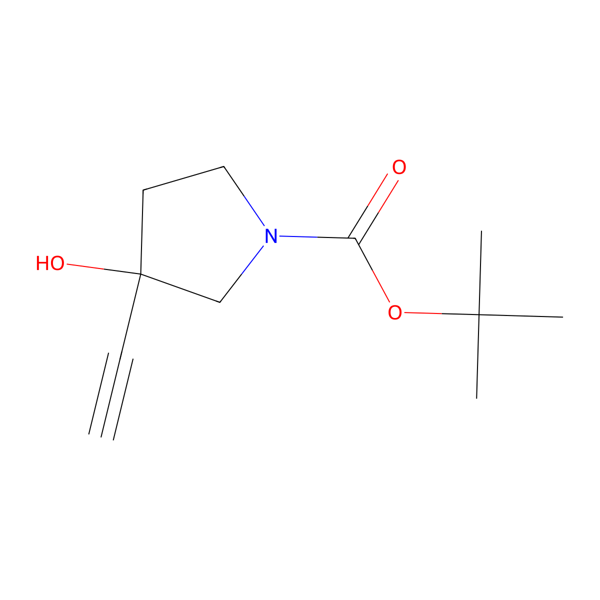 Tert-butyl 3-ethynyl-3-hydroxypyrrolidine-1-carboxylate molecular structure, CAS 275387-76-3