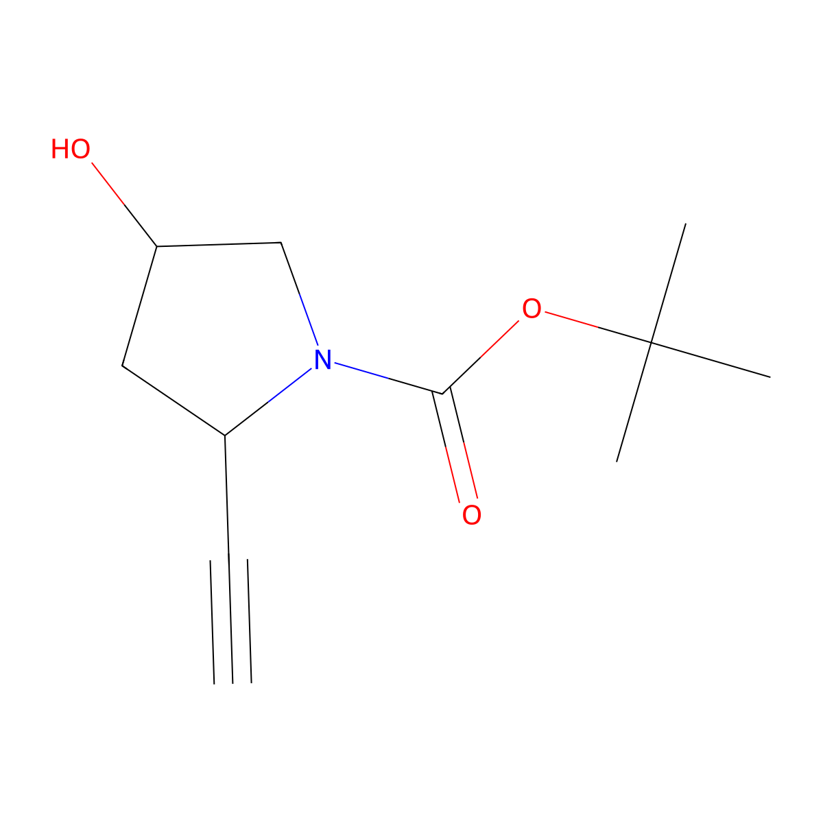 tert-butyl (2S,4R)-2-ethynyl-4-hydroxypyrrolidine-1-carboxylate molecular structure, CAS 275387-80-9