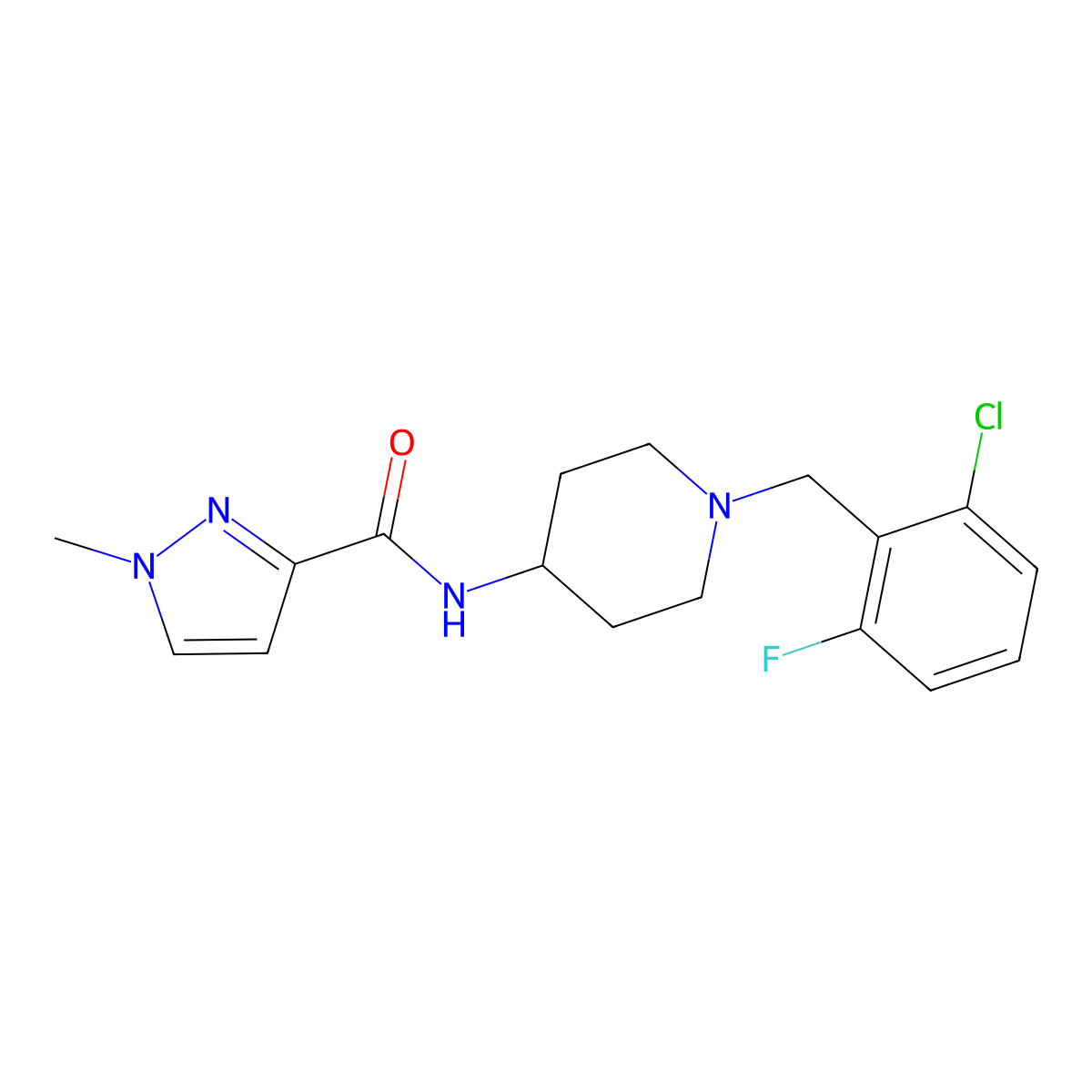 N-{1-[(2-chloro-6-fluorophenyl)methyl]piperidin-4-yl}-1-methyl-1H-pyrazole-3-carboxamide molecular structure, CAS 2754574-02-0