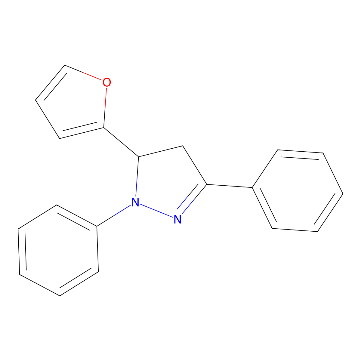 5-(furan-2-yl)-1,3-diphenyl-4,5-dihydro-1H-pyrazole molecular structure, CAS 2755-71-7