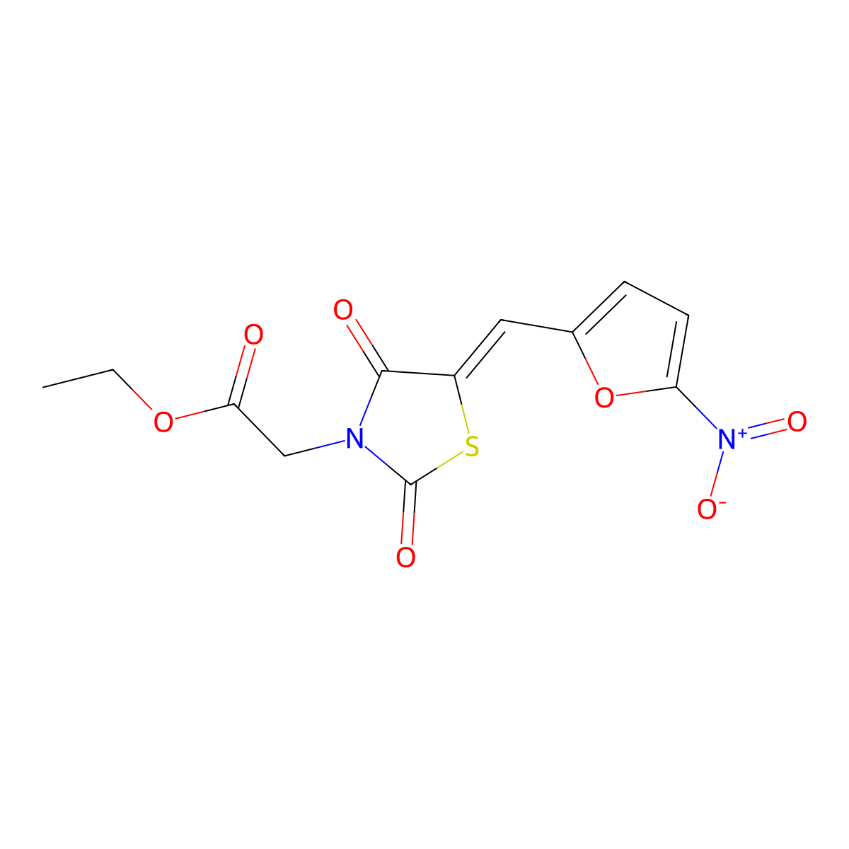 Ethyl 2-[5-[(5-nitrofuran-2-yl)methylidene]-2,4-dioxo-1,3-thiazolidin-3-yl]acetate molecular structure, CAS 27550-27-2