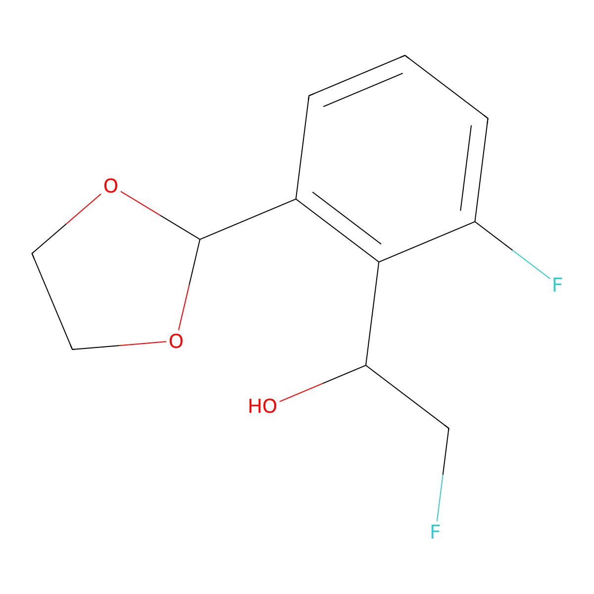 2-(1,3-Dioxolan-2-yl)-6-fluoro-|A-(fluoromethyl)benzenemethanol molecular structure, CAS 2755372-77-9