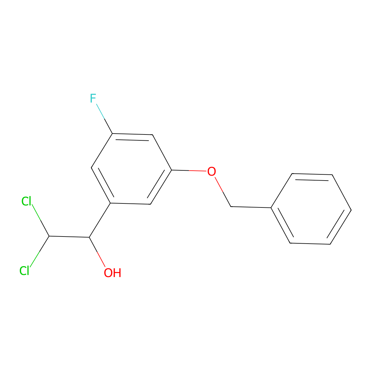 1-(3-(Benzyloxy)-5-fluorophenyl)-2,2-dichloroethanol molecular structure, CAS 2755717-20-3
