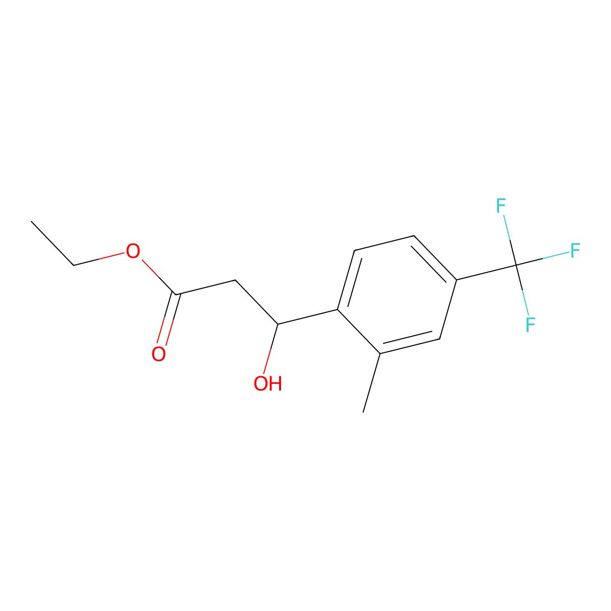 Ethyl 3-hydroxy-3-(2-methyl-4-(trifluoromethyl)phenyl)propanoate molecular structure, CAS 2755718-03-5