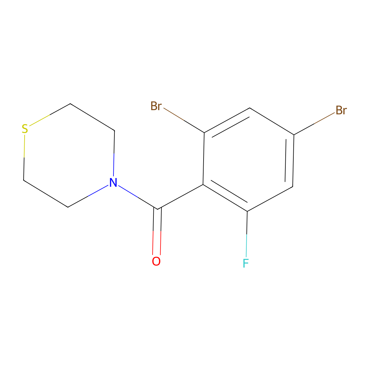 (2,4-Dibromo-6-fluorophenyl)(thiomorpholino)methanone molecular structure, CAS 2755718-18-2