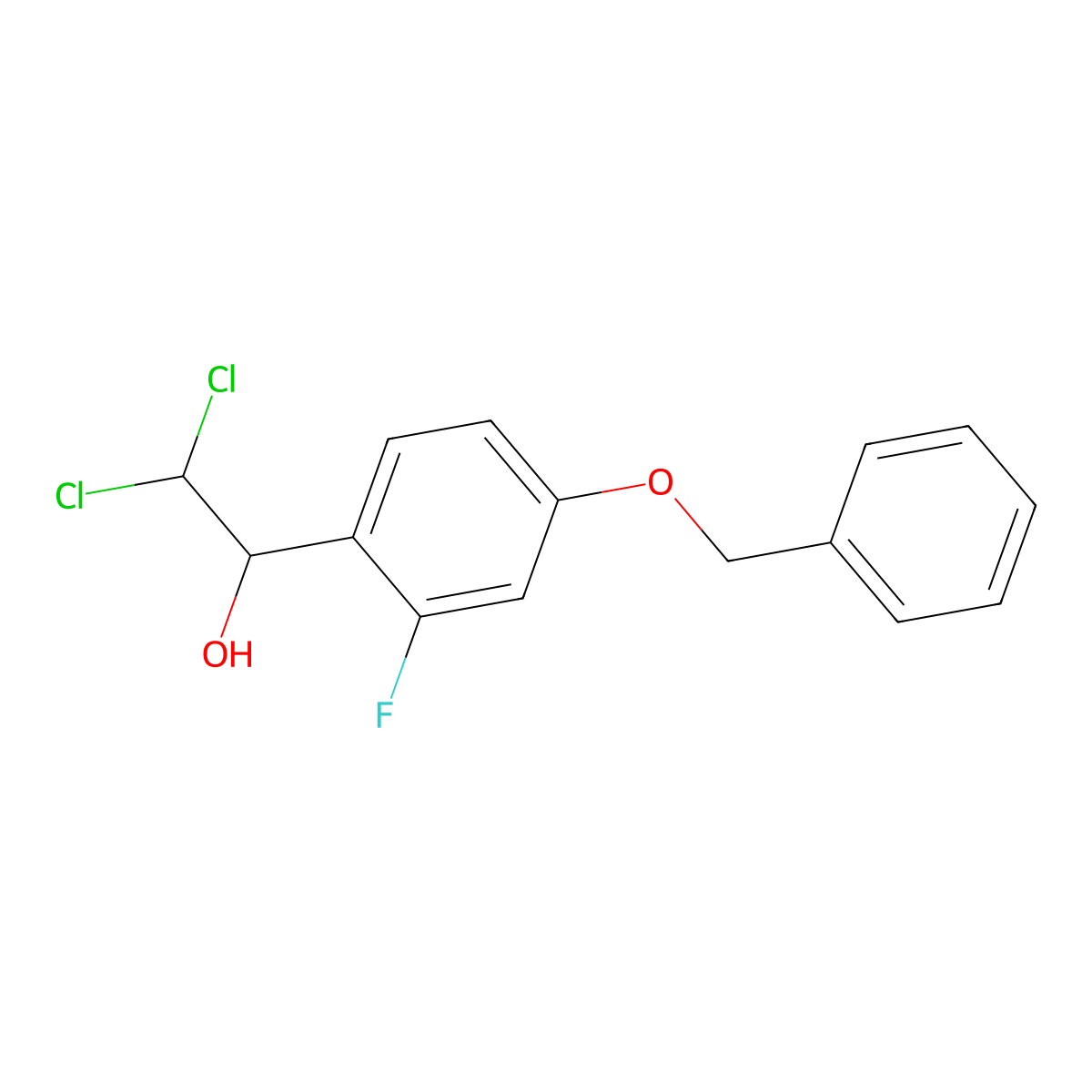 1-(4-(Benzyloxy)-2-fluorophenyl)-2,2-dichloroethanol molecular structure, CAS 2755718-58-0