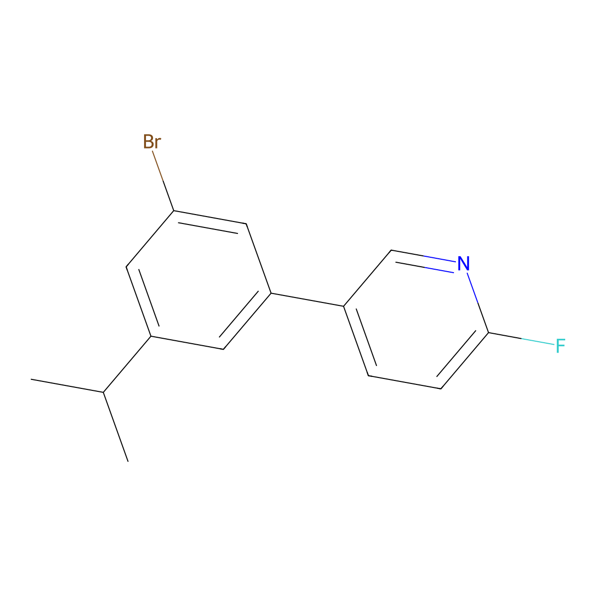 5-(3-Bromo-5-isopropylphenyl)-2-fluoropyridine molecular structure, CAS 2755719-01-6